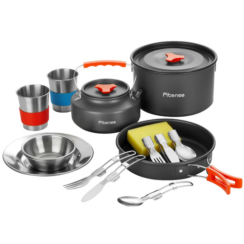 Fitense 21Pcs Camping Cookware Mess Kit for 2, Lightweight