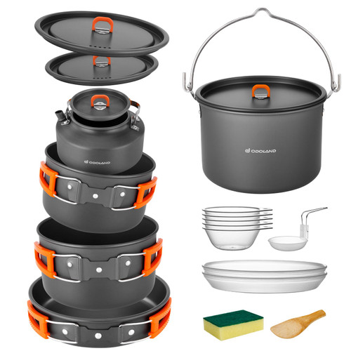 18pcs Camping Cookware Large Size Hanging Pot Pan Kettle Set