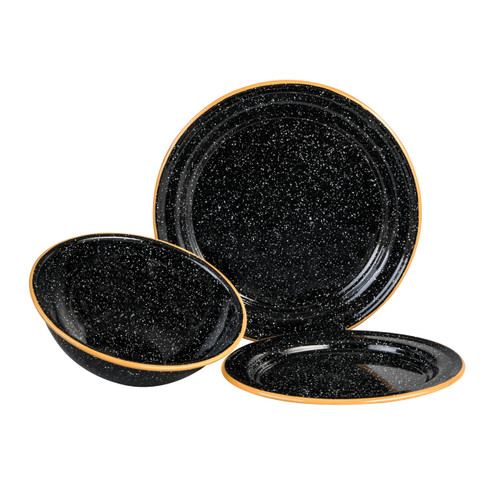 Ware 3-Piece Camping Bowl & Plate Set for Outdoors, Speckled Black