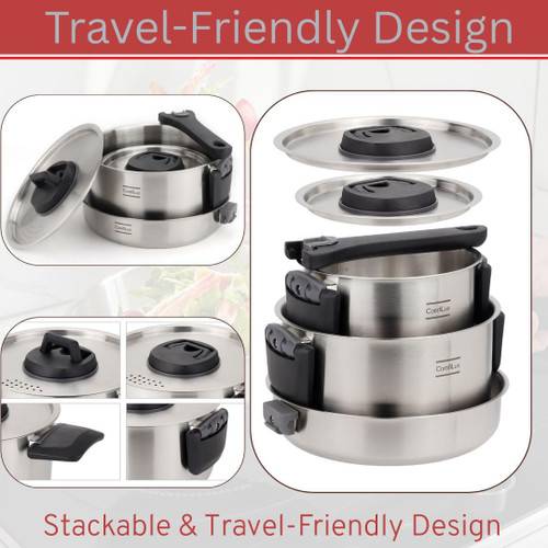 Stainless Steel Camping Kitchen Cookware Set - Frying Pan With Detachable Handle