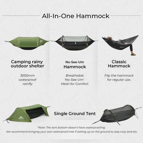 Rivenlo Camping Hammock Tent with Mosquito Net & RainFly, 3 in 1 Waterproof Portable Sleeping Hammock Bug Backpacker Lightweight Outdoor Gear Swing for Hiking Travel Patio Expedition(Dark Green)