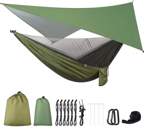 Camping Hammock with Rain Fly Tarp and Mosquito Net Tent Tree Straps