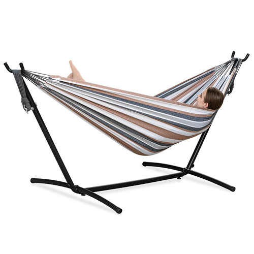 Double Hammocks with Stand for Outside, Portable Space Saving Heavy-Duty