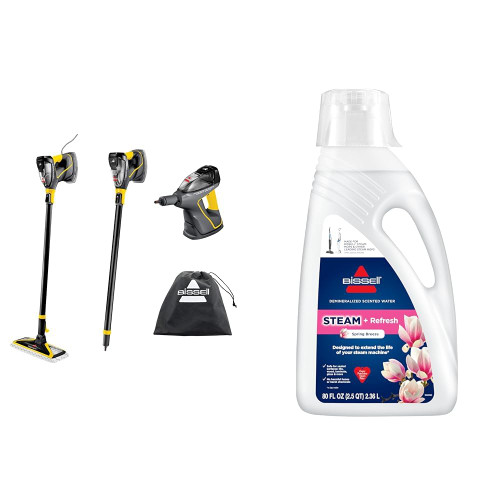 BISSELL Power Steamer Heavy Duty 3-in-1 Steam Mop and Handheld SteamShot + Bissell Spring Breeze Steam Water 80oz