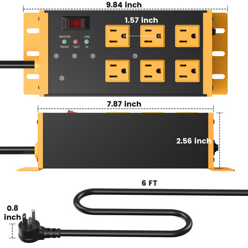 JUNNUJ Heavy Duty Power Strip Surge Protector 4800J, 6 Outlets with EMI/RFI Filtering and Noise Isolated Banks