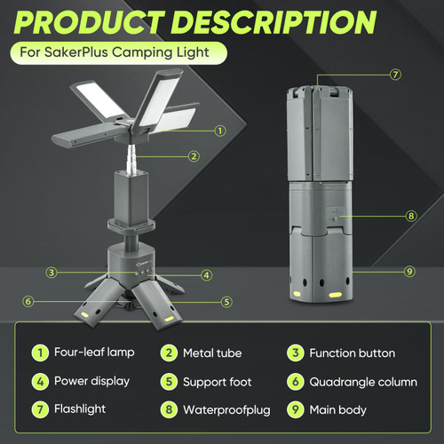 Portable Camping Light, 14000mAh Telescopic Camping Lantern with Rechargeable Power