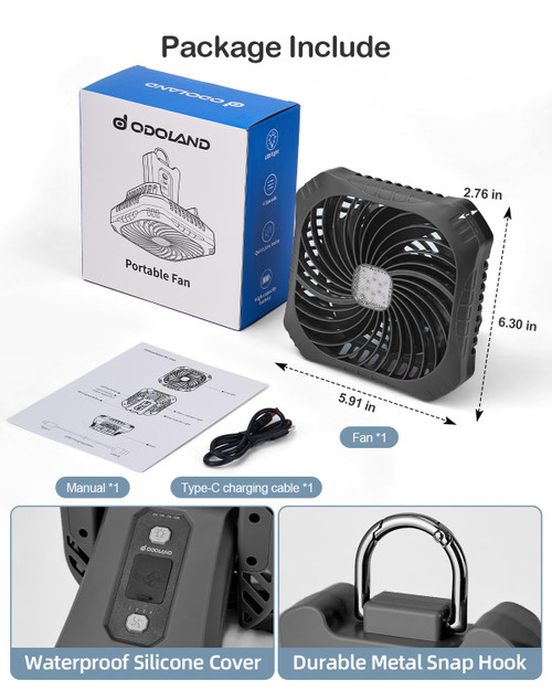 Odoland Portable Camping Fan with LED Lantern, 40H Rechargeable Battery