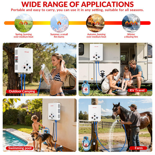 Tankless Water Heater Propane,2.11GPM 8L Outdoor Portable Water Heater