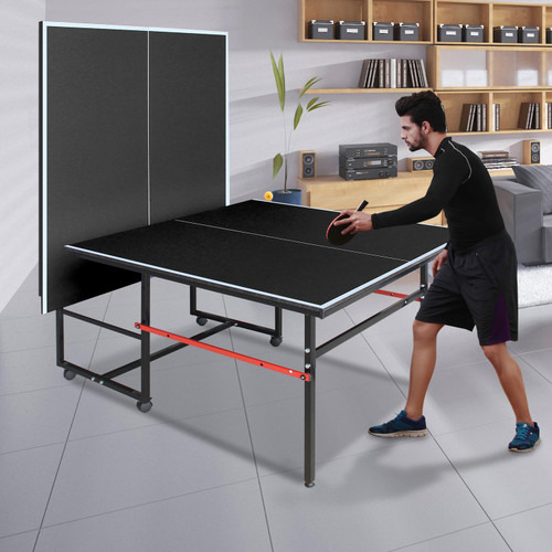 8ft Foldable Table Tennis Table with Net, 2 Table Tennis Paddles and 3 Balls for Indoor/Outdoor, Black