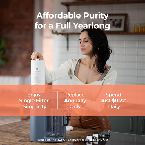 Water Filter System, 3:1 Pure to Drain Ratio, Portable RO Filtration with Remineralization