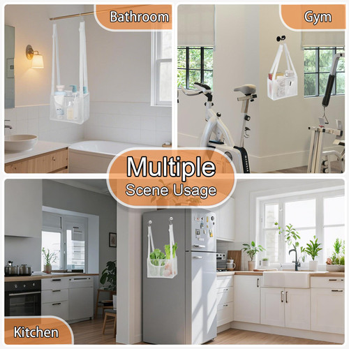 PVC Mesh Hanging Shower Caddy Organizer with 2pc Magnetic Hooks, Portable Adjustable Travel