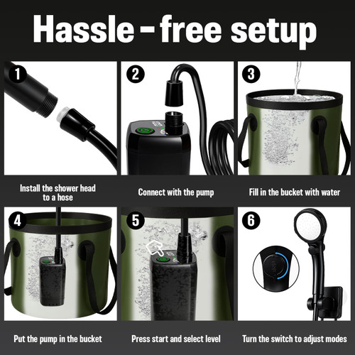 Portable Shower for Camping, 6000mAh Rechargeable Camp Shower Pump with Large