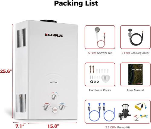Portable Propane Water Heater, 110,000 BTU Tankless Outdoor Shower