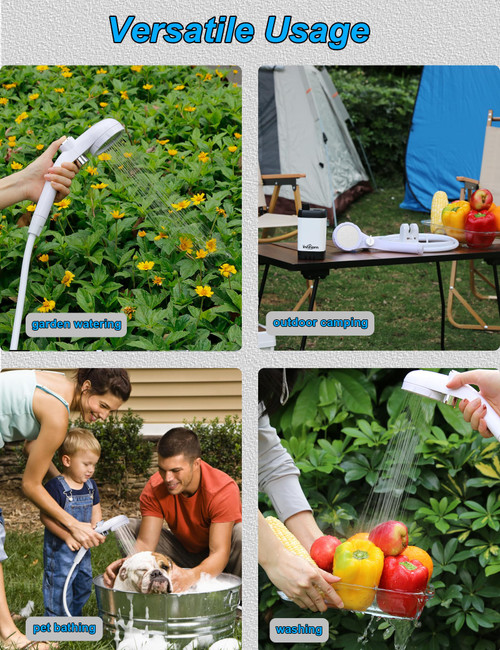 Portable Camping Shower, 6000mAh Rechargeable Camp Shower Pump with LED