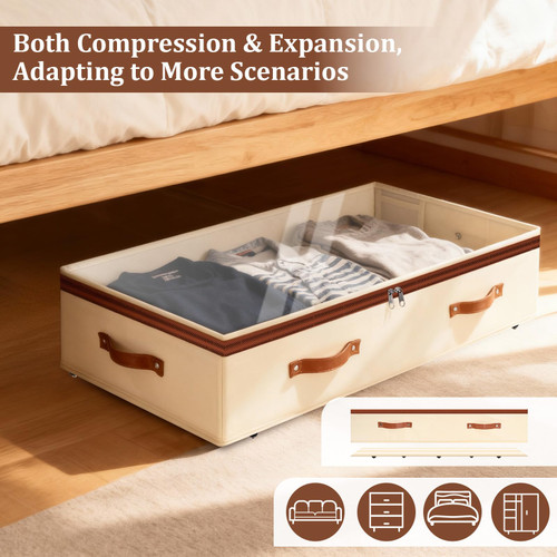 Dolicer 2 Pack Under Bed Storage with Wheels, 6in-10in Height Adjustable Underbed Storage Containers, 92L XXXL, for Dorm Shoes Clothes