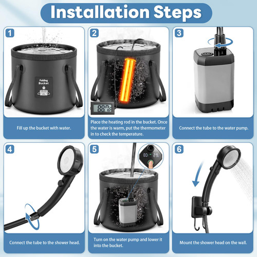 Shower with Heater 6000mAh Rechargeable Camping Shower with LED