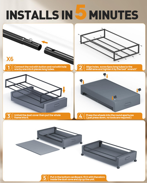 4 Pack Under The Bed Storage Bins, Under Organizer with Clear Lids-60L Rolling Underbed Storage For Clothes, Shoes...
