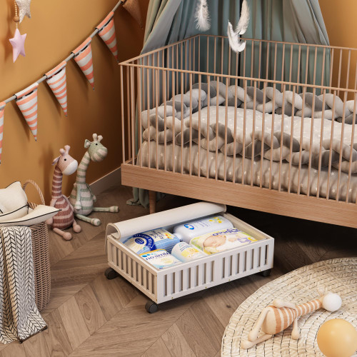 Wood Rolling Underbed Drawers Organizer for Bedroom, Closet, Clothes Blanket Comforter and Under Crib Toy,2 Pack, White