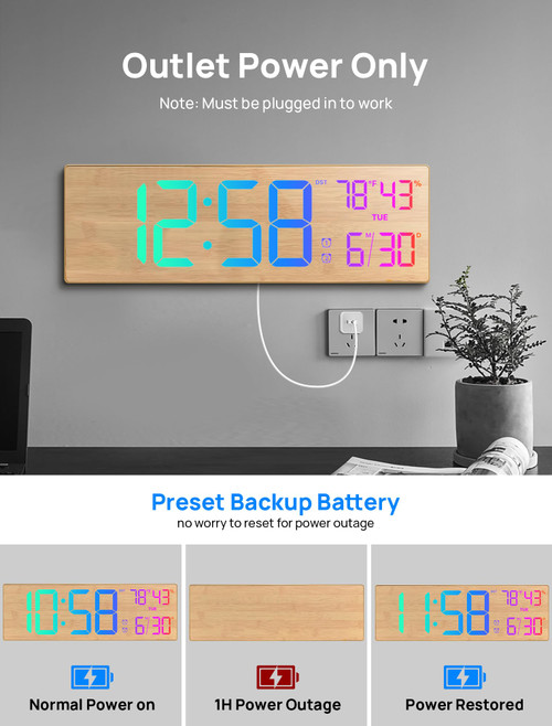 2026 Upgrade 18.5" Large Digital Wall Clock with Remote Control, Big LED Display Digital Clocks with Night Light for Parlor, Bedroom, Office