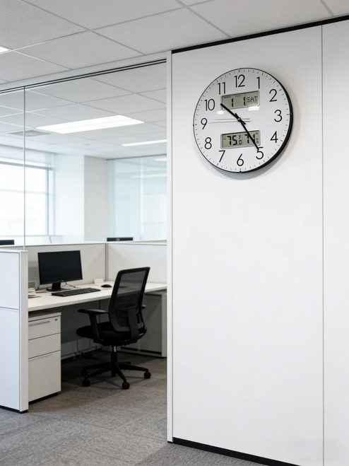Nbdeal 13-Inch Analog Silent Wall Clock with Calendar Temperature & Humidity (White)