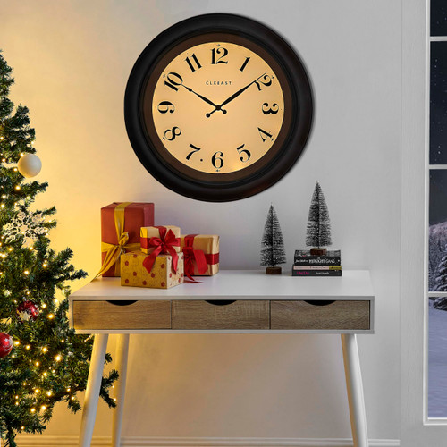 CLXEAST 18 Inch Large Illuminated Wall Clock with AI Smart Night Light Sensor,Modern Farmhouse Wall Clocks for Living Room