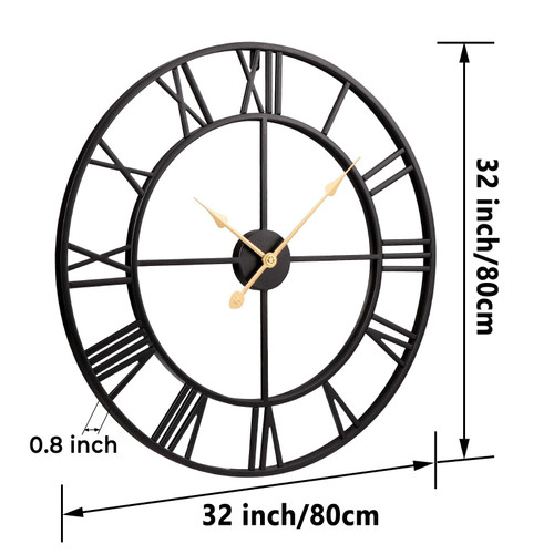 Vantic 32 Inch Large Wall Clock, Roman Numeral Metal Oversized Wall Clocks for Living Room Decor, Bedroom and Kitchen