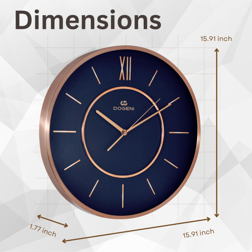 Wall Clock Metal Frame Modern Style 15.9 Inch Silent Analog Roman Numerals Home Decorative for Bedroom, Living Room