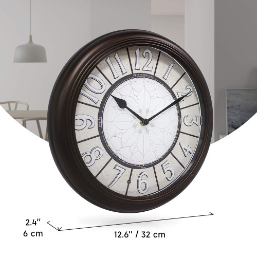 Presentime & Co. 12.6" Silent Battery Operated Night Light Wall Clock with Smart LED Sensor for Living Room, Bathroom, Kitchen