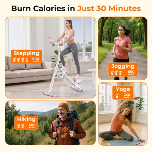 Stair Stepper for Home,Vertical Climber Step Machine with Stable Triangular Frame, 3-level Handrail Height & Resistance & Pedal Adjustment,LCD Monitor, Device Holder, Smooth Motion, 300 LBS White Pink