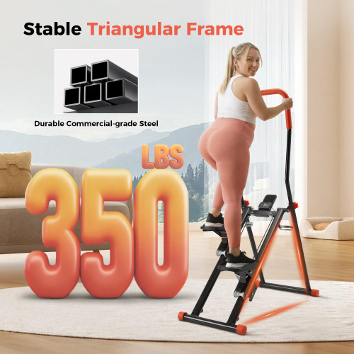 Stair Stepper for Home Gym, Foldable Vertical Climber Workout Machine, 3 levels of adjustable resistance, 350 lbs Capacity Cardio Machine, LCD Monitor, Extended and widened anti-slip footrests (BLACK)