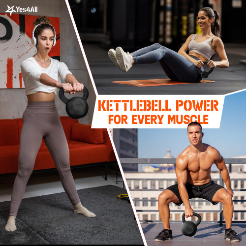 Yes4All 20lb Kettlebell Set of 2 Cast Iron for Dumbbell Weights Exercises, Gym, Fitness, Full Body Workout Equipment Push up, Grip and Strength Training