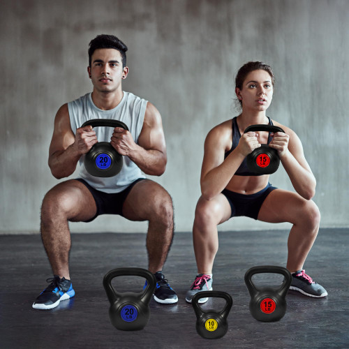 Fitvids Kettlebell Sets 3 Piece 5/15/20LB Strength Training KettleBells Weight Set, Black