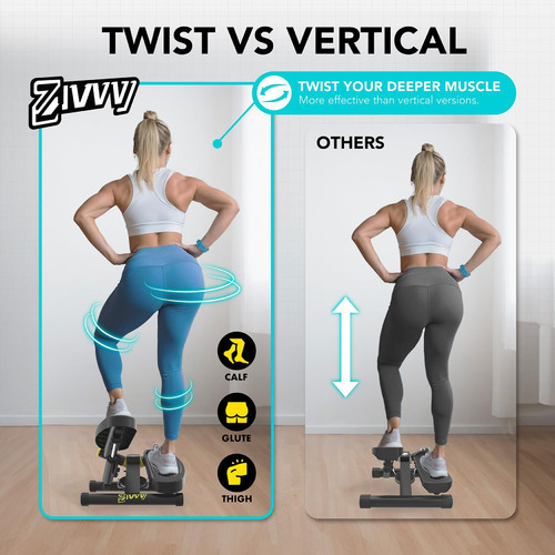 ZIWWVY- Mini Twist Stepper with Resistance Bands and Mat, Stepper Machine with 330LBS Weight Capacity, Stepper for Men and Women Full Body Workout, Adjustable Step Height, Smooth and Quiet