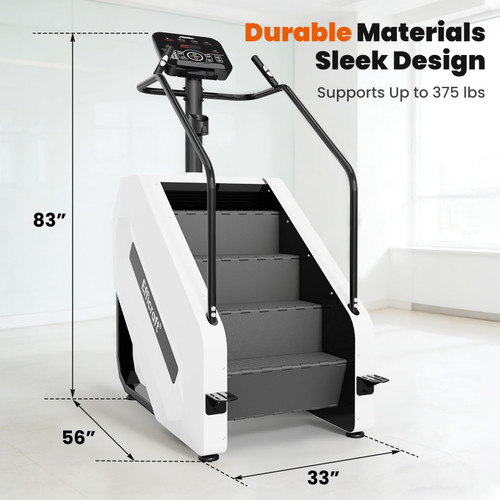 EFFICRAFT Stairmaster Machine with LED Screen, Commercial Grade Stair Climber, 15 Speed Levels Stair Master for Exercise at Home, 15-164 Steps/Min, White Iron Shell