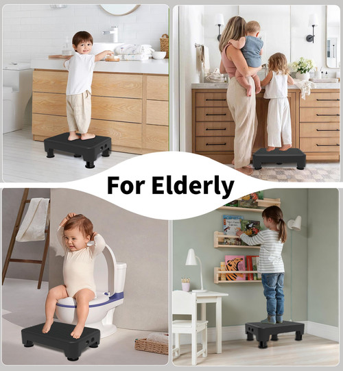 LIFTOZA 5-Level Adjustable Step Stool, 700 LBS Capacity Safety Bed Step for Seniors, Exercise Setp Platform, Portable Stair Assist for Elderly, Wide Step up for Kitchen, Car, Bedside & Shower, Black