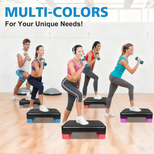 MIIUDGIG 18'' Adjustable Aerobic Step Platform, Adjustable Fitness 4-6in Exercise Stepper Workout with 2 Risers, Aerobics Stepper Workout Stepper for Home Gym Cardio Strength & Training (Blue)