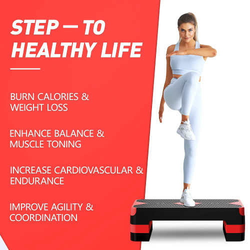 GYMMAGE Aerobic Exercise Stepper - Adjustable Height Workout Platform, 26.5" Step Deck with 4", 6", 8" Risers, Women's Home Gym Cardio Fitness