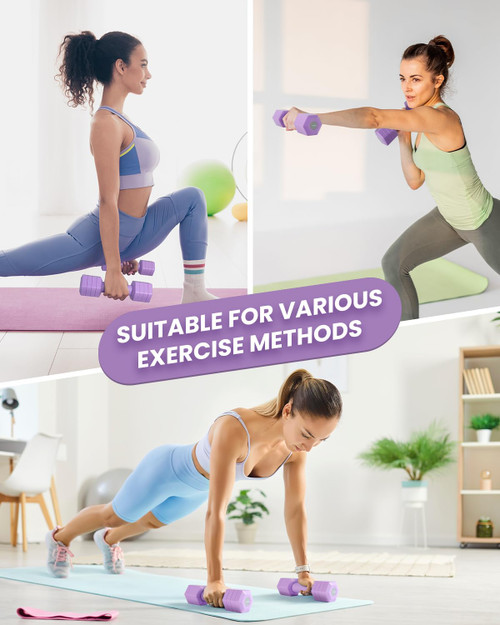 Adjustable Dumbbells Set 4 in 1 Hand Weights Set for Women Men 10 LB Dumbbell Pair Each 2lbs 3lbs 4lbs 5lbs Weights Dumbbells Set with TPU Soft Rubber Handle for Home Gym Exercise Fitness - Purple