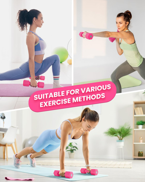 Adjustable Dumbbells Set, 4 in 1 Hand Weights Set for Women Men 10 LB Dumbbell Pair Each 2lbs 3lbs 4lbs 5lbs Weights Dumbbells Set with TPU Soft Rubber Handle for Home Gym Exercise Fitness - Rose