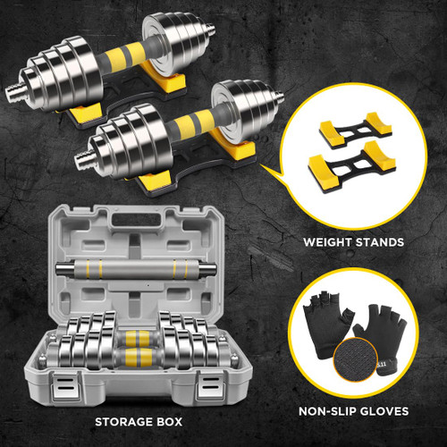 PHOEROS Adjustable Dumbbell Set - 44/66 LBS weights set, Dumbbell Barbell 3 in 1, Steel Dumbbells Pair with Connecting Rod for Adults Women Men Fitness Workout, Home Gym Exercise Training Equipment