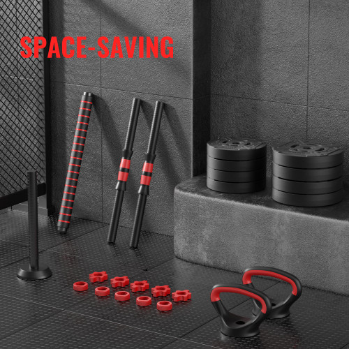 Fitvids 40lbs 4in1 Adjustable Dumbbell Set, Multi-Functional Changeable Dumbbell and Barbell Kettlebell Set