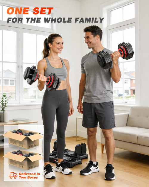 Rendpas Adjustable Dumbbells Set 55lbs, Free Weight Dumbbell Set for Home Gym, 5-in-1, Anti-Slip Handle, Men Women Strength Training Equipment