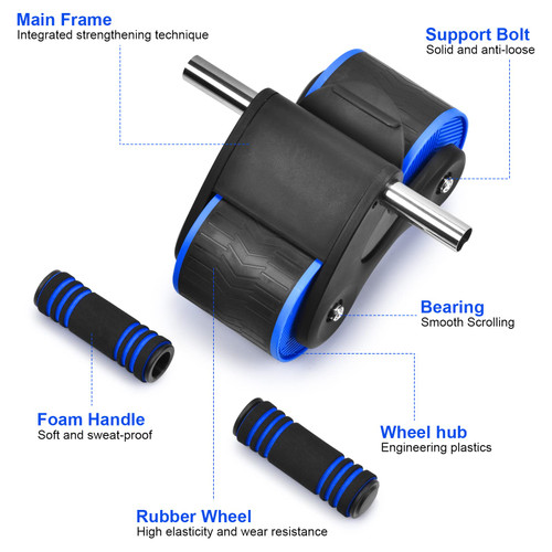 Automatic Rebound Abdominal Wheel, Ab Roller Wheel with Automatic Rebound Assistance Resistance Springs Ergonomic Handle, Abdominal Wheel Roller with Knee Pads, Ab Wheel Roller for Core Workout Blue
