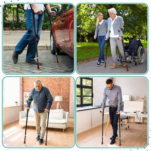 Geiserailie 2 Pcs Forearm Crutches for Adults, Folding Forearm Crutches Lightweight and Adjustable with Rubber Grips for Comfortable Grip, Aluminum Cane with Cuffs for Walking, Black