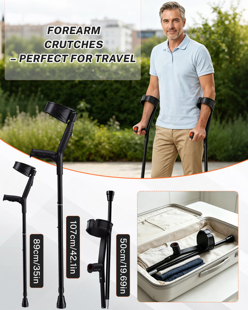 KUAZIDAR Forearm Crutches for Adults, Foldable & Height Adjustable Arm Elbow Crutches (1 Pair), Lightweight Elbow Crutches with 45° Rotatable Cuff & Soft TPR Grip, Muletas para Adultos