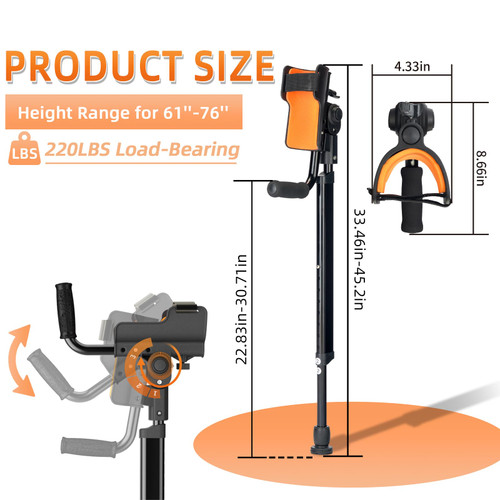 FUSHIDE Adjustable Forearm Crutches for Adults – 10-Level Height Ergonomic Arm Crutches, Adjustable Hook & Loop Strap, Foldable Crutches for Leg&Surgery Recovery, Sports Injuries or Daily Use (1 Pair)