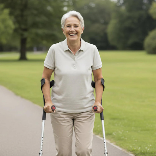 PEPE Mobility Forearm Crutches for Adults (x2 Units) Open Cuff, Adjustable Height, Aluminium, Lightweight Elbow Crutches, Black, Made in Europe
