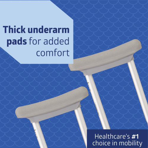 Medline Aluminum Crutches for Kids, Adults & Seniors, Walking Aid, 300 LB Weight Capacity,1 Pair, Fitting 5'2" - 5'10"