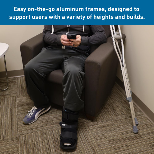 BodyMed Aluminum Crutches, Medium (Pair) - Adjustable Height (5'2" - 5'10"), Lightweight Design, Padded Underarm Cushions & Hand Grips, Non-Slip Rubber Tips - Supports Up to 300 Pounds
