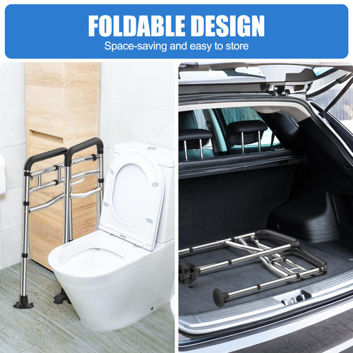 UGarden Toilet Safety Rails, Stainless Steel Adjustable Toilet Frame with Soft Handles&Tissue Holder, 380LBS Foldable Detachable Toilet Safety Frame for Elderly, Seniors, Handicap & Disabled